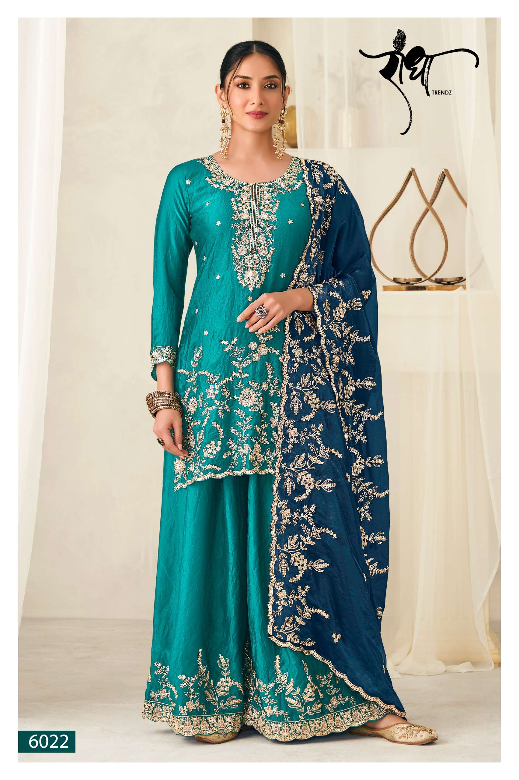 RADHA TRENDZ CHANDANI SILK WITH HEAVY EMBROIDERY DESIGNER WEDDING WEAR SUIT 