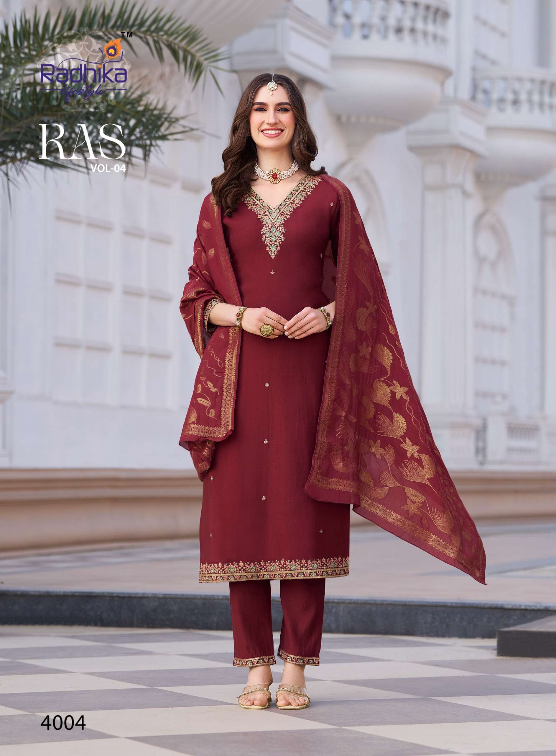RADHIKA LIFESTYLE RAAS VOL 4 SILK FANCY EMBROIDERIES WORK LADIES 3PIECE SET 