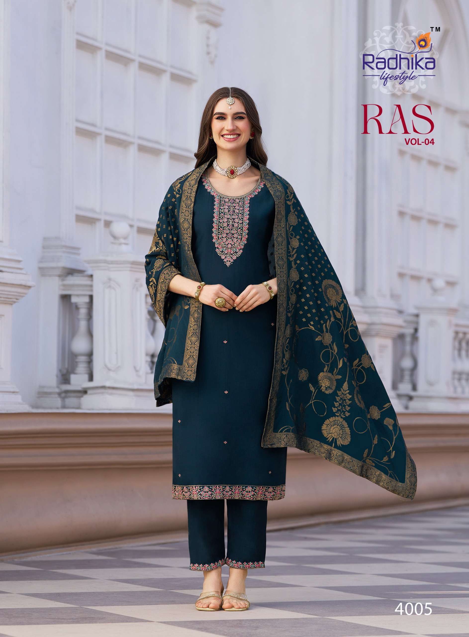 RADHIKA LIFESTYLE RAAS VOL 4 SILK FANCY EMBROIDERIES WORK LADIES 3PIECE SET 