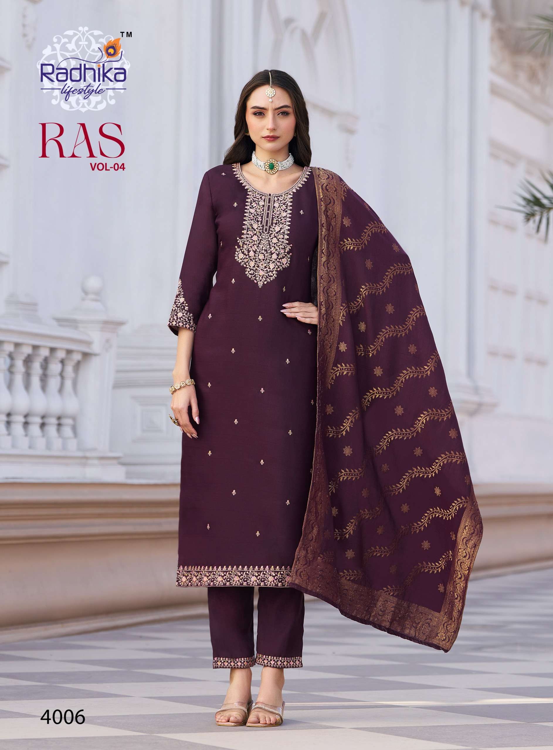 RADHIKA LIFESTYLE RAAS VOL 4 SILK FANCY EMBROIDERIES WORK LADIES 3PIECE SET 
