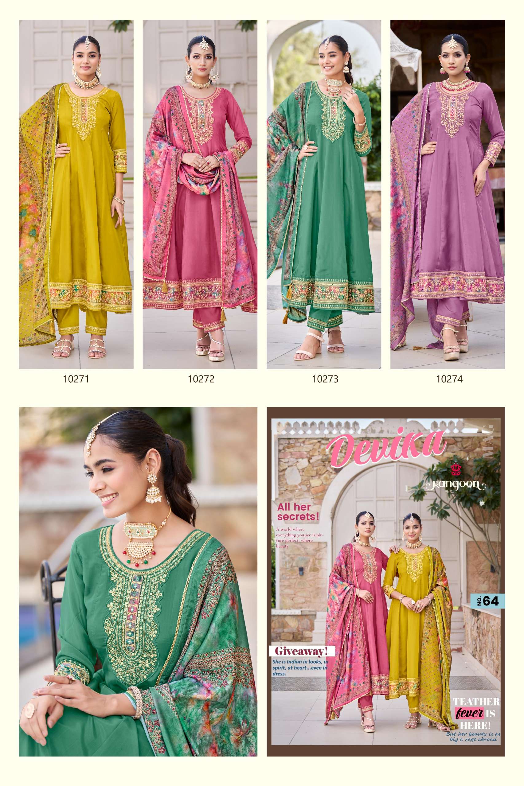 RANGOON DEVIKA HEAVY DESIGNER PARTY WEAR ANARKALI STYLE READY MADE SUIT