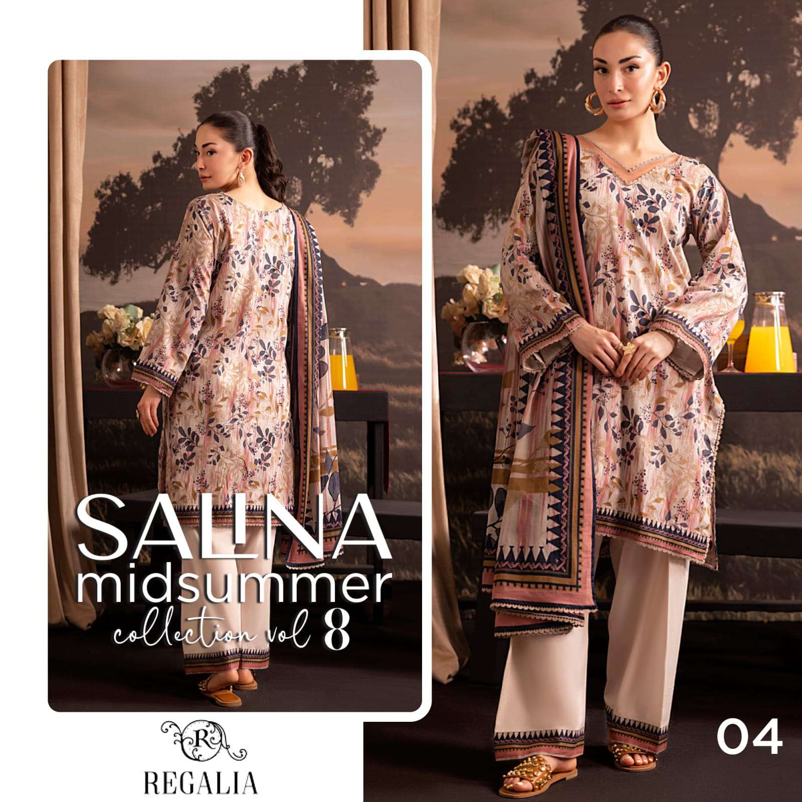 REGALIA TEXTILES SALINA PRINTED LAWN COLLECTION 25 VOL 1 HEAVY DESIGNER WORK SUIT