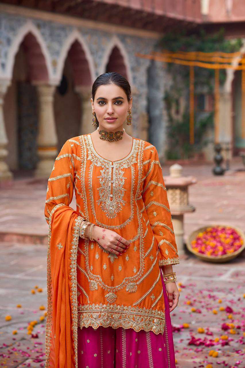 RTC 5969 SILK WITH HEAVY EMBROIDERY DESIGNER FESTIVE WEAR SHARARA SUIT