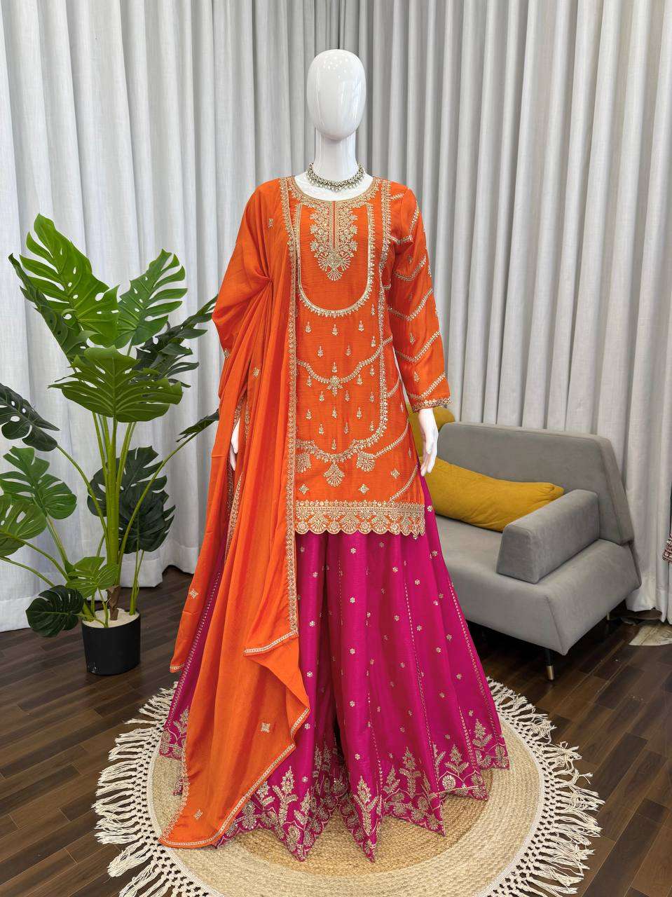 RTC 5969 SILK WITH HEAVY EMBROIDERY DESIGNER FESTIVE WEAR SHARARA SUIT