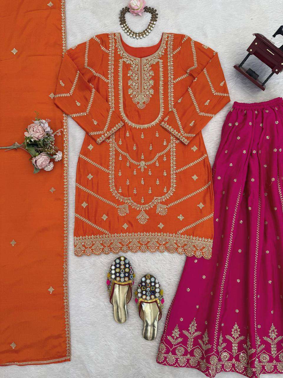 RTC 5969 SILK WITH HEAVY EMBROIDERY DESIGNER FESTIVE WEAR SHARARA SUIT