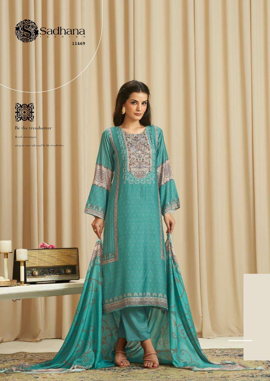 SADHANA FASHION BA DASTOOR MUSLIN SILK DIGITAL PRINT WITH FANCY WORK SUIT