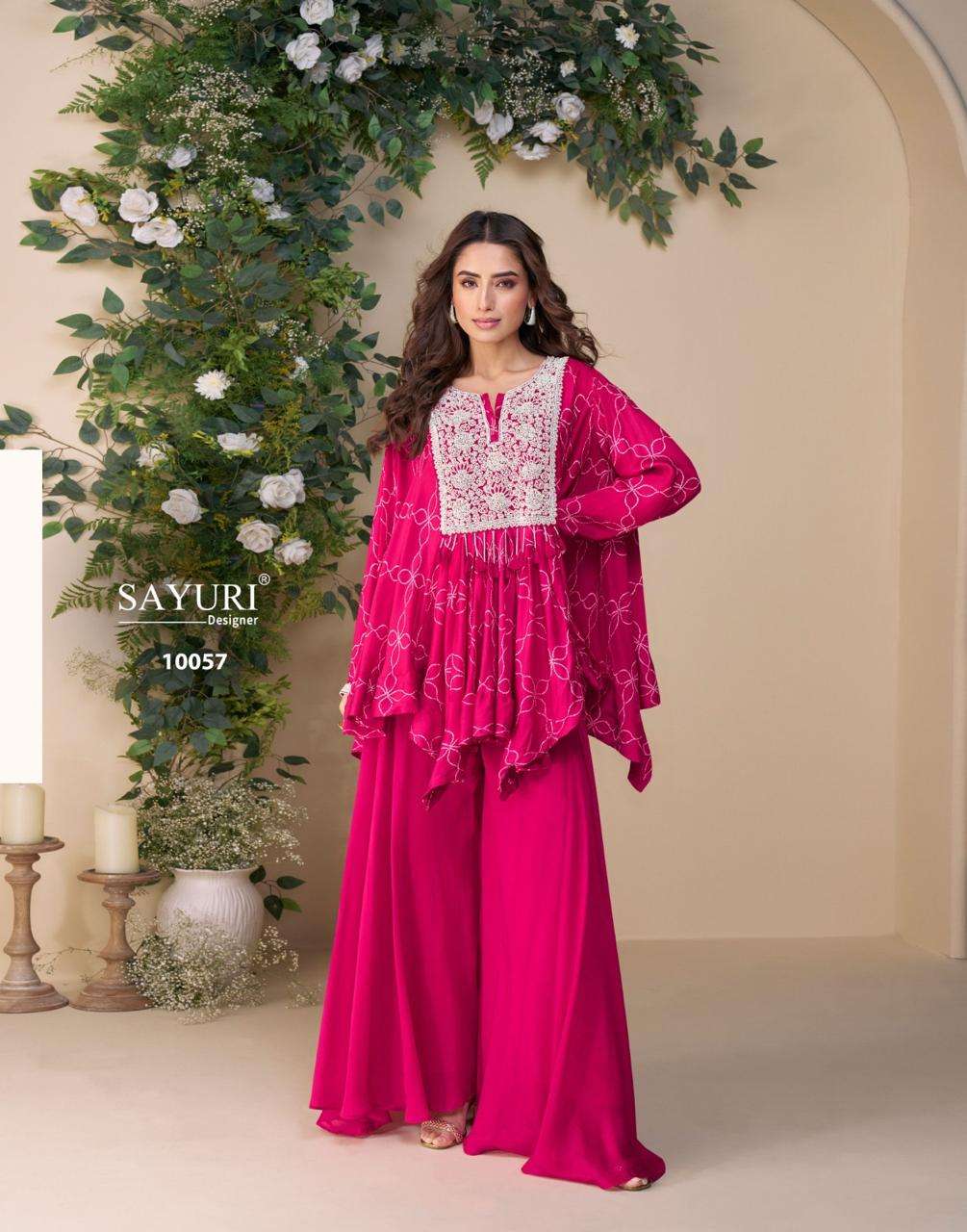 SAYURI DESIGNER CLASSIC SILK BEAUTIFUL PARTY WEAR LOOK PONCHO STYLE LOOK TOP WITH PLAZZO SET