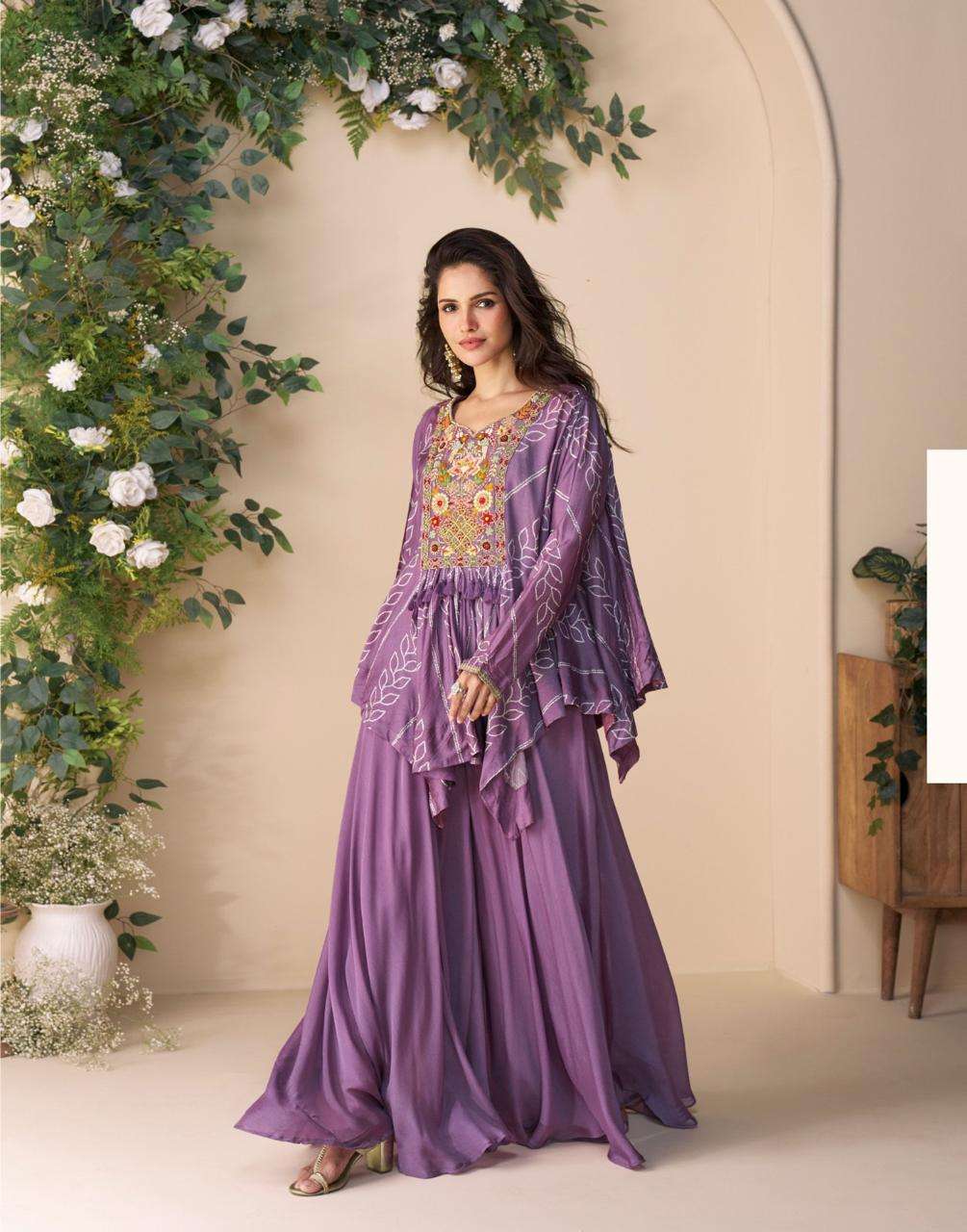 SAYURI DESIGNER CLASSIC SILK BEAUTIFUL PARTY WEAR LOOK PONCHO STYLE LOOK TOP WITH PLAZZO SET
