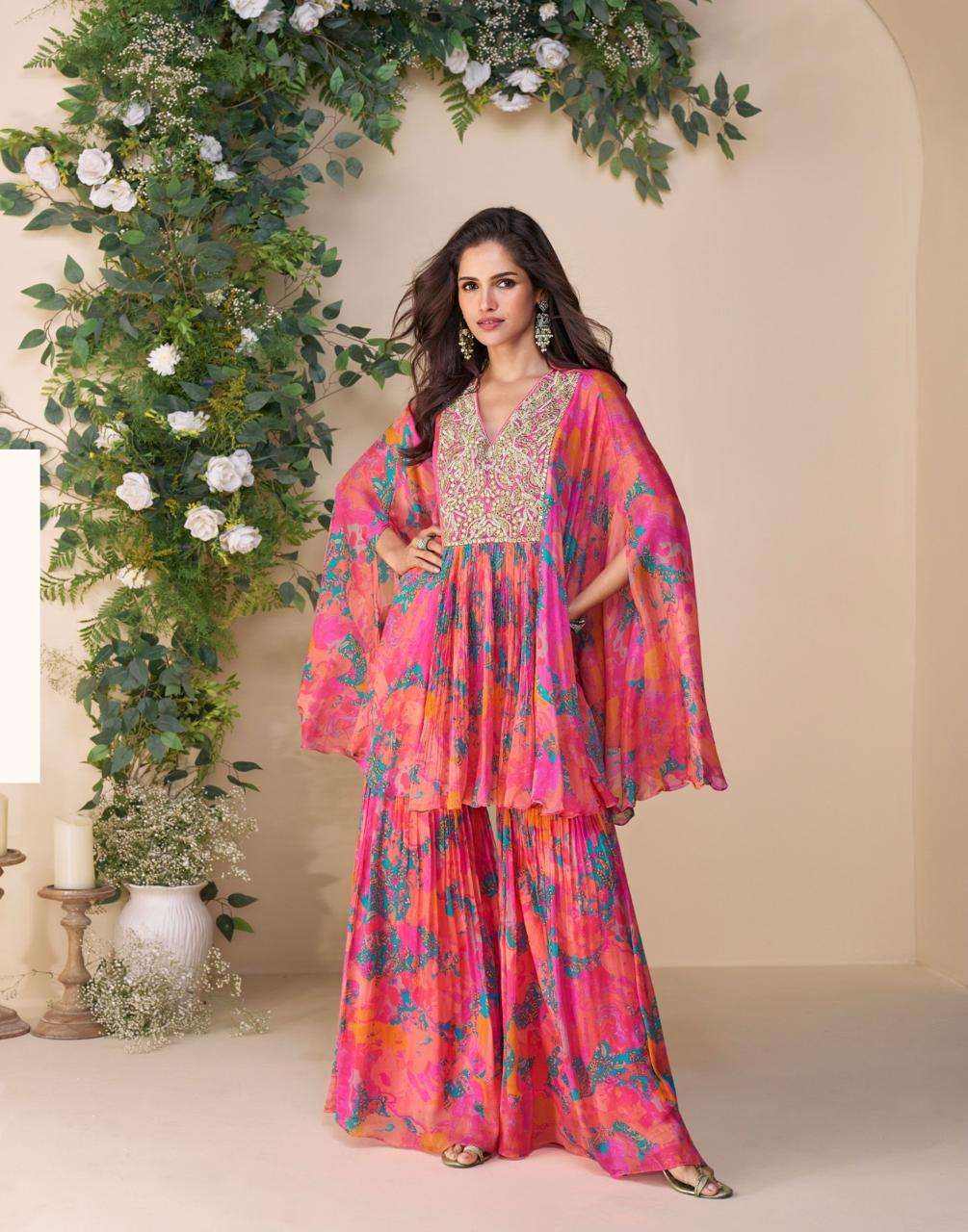 SAYURI DESIGNER CLASSIC SILK BEAUTIFUL PARTY WEAR LOOK PONCHO STYLE LOOK TOP WITH PLAZZO SET