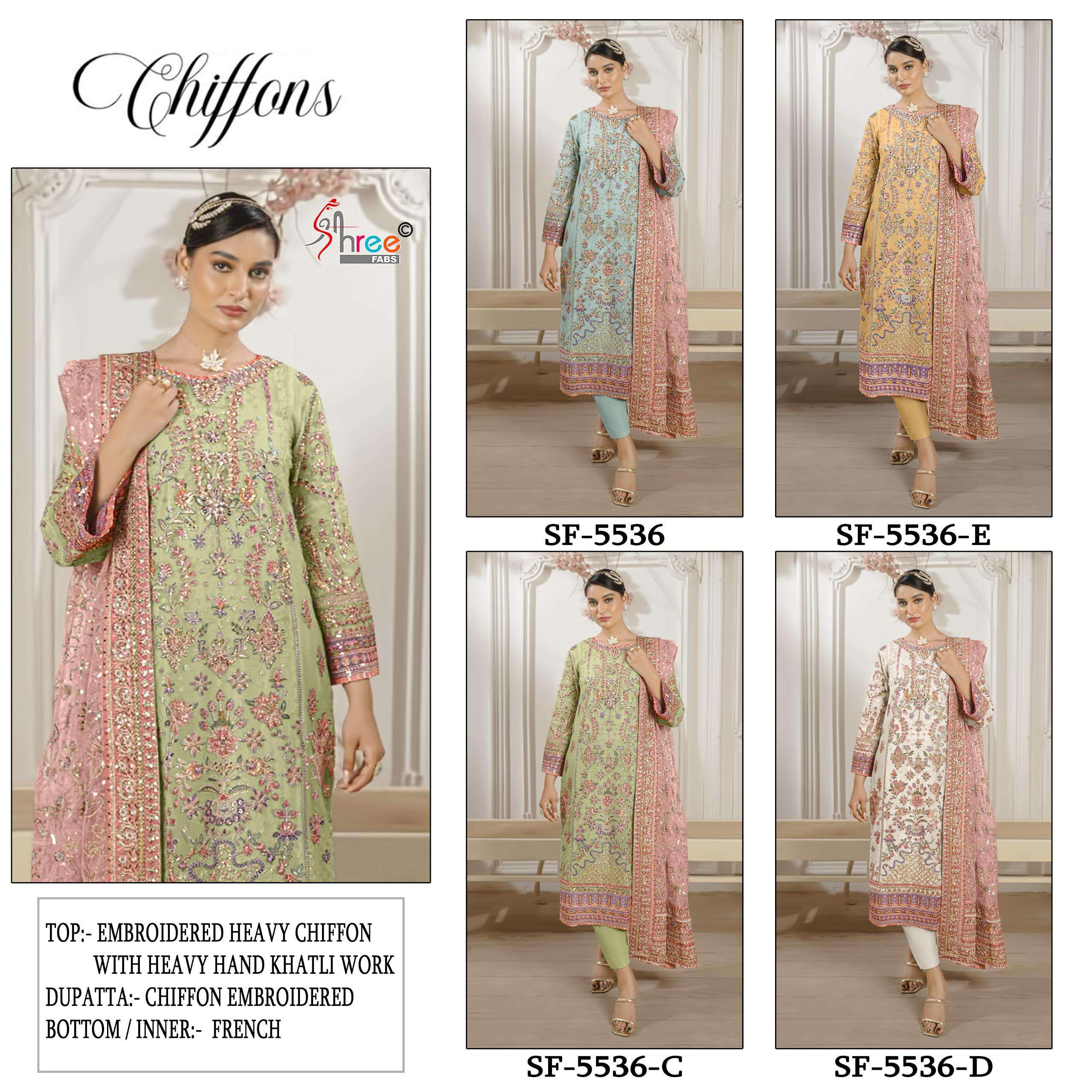 SHREE FAB DESIGN NO - 5536 CHIFFON EMBROIDERED KHATLI WORK PAKISTANI SUIT