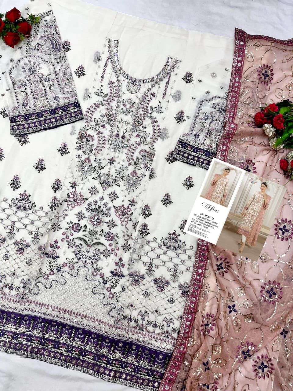 SHREE FAB DESIGN NO - 5536 CHIFFON EMBROIDERED KHATLI WORK PAKISTANI SUIT