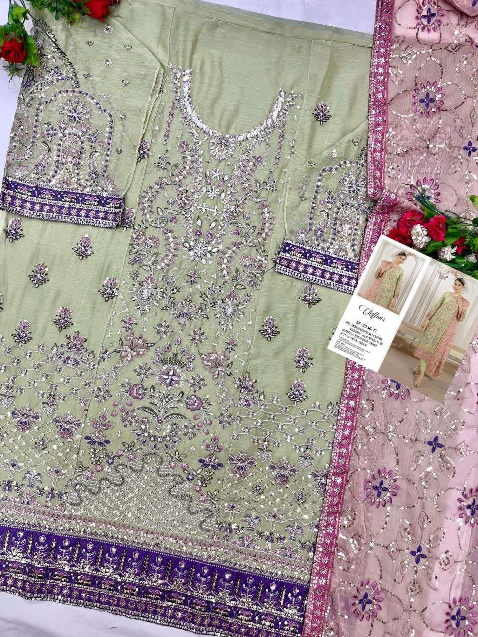 SHREE FAB DESIGN NO - 5536 CHIFFON EMBROIDERED KHATLI WORK PAKISTANI SUIT
