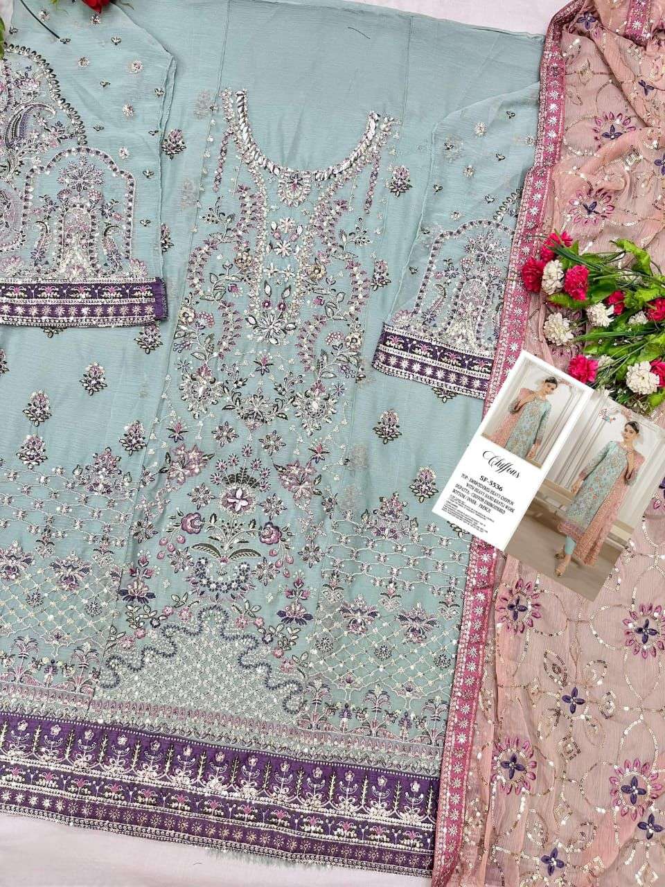 SHREE FAB DESIGN NO - 5536 CHIFFON EMBROIDERED KHATLI WORK PAKISTANI SUIT