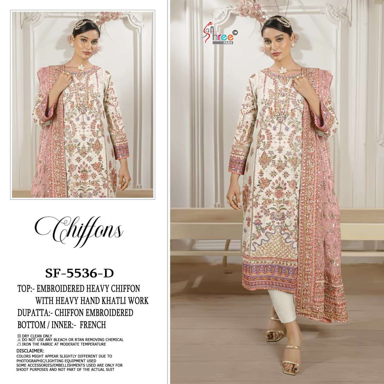 SHREE FAB DESIGN NO - 5536 CHIFFON EMBROIDERED KHATLI WORK PAKISTANI SUIT