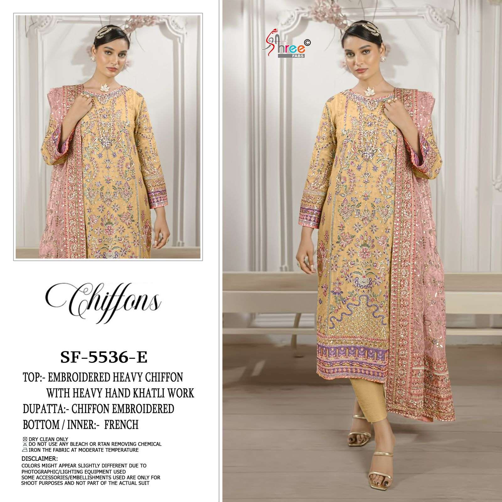 SHREE FAB DESIGN NO - 5536 CHIFFON EMBROIDERED KHATLI WORK PAKISTANI SUIT
