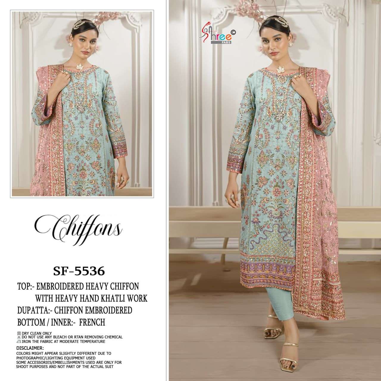 SHREE FAB DESIGN NO - 5536 CHIFFON EMBROIDERED KHATLI WORK PAKISTANI SUIT