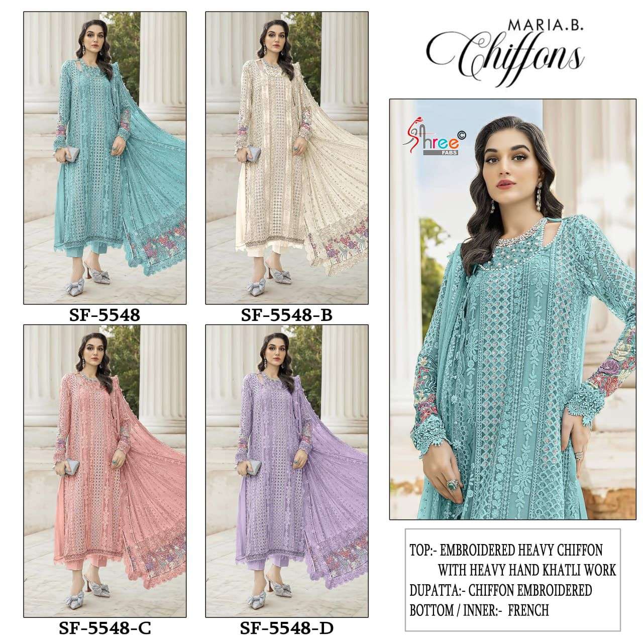 SHREE FAB DESIGN NO - 5548 CHIFFON HEAVY EMBROIDERED KHATLI WORK PAKISTANI SUIT
