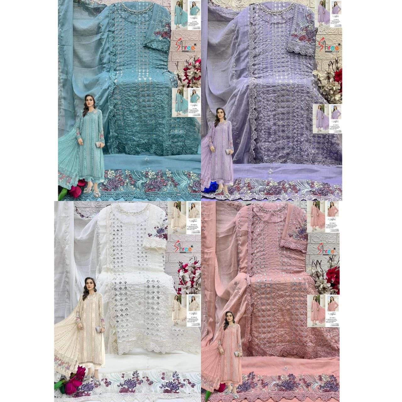 SHREE FAB DESIGN NO - 5548 CHIFFON HEAVY EMBROIDERED KHATLI WORK PAKISTANI SUIT