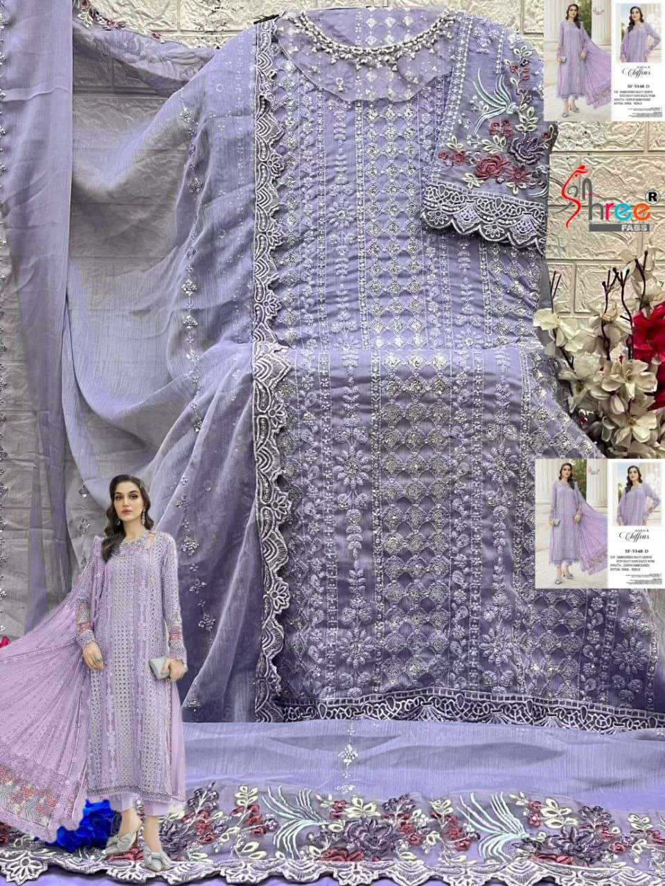 SHREE FAB DESIGN NO - 5548 CHIFFON HEAVY EMBROIDERED KHATLI WORK PAKISTANI SUIT