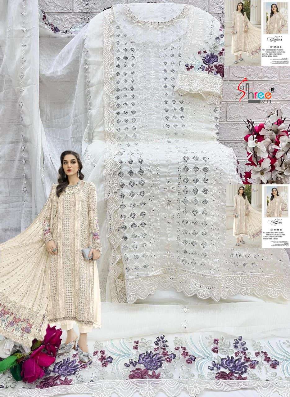 SHREE FAB DESIGN NO - 5548 CHIFFON HEAVY EMBROIDERED KHATLI WORK PAKISTANI SUIT