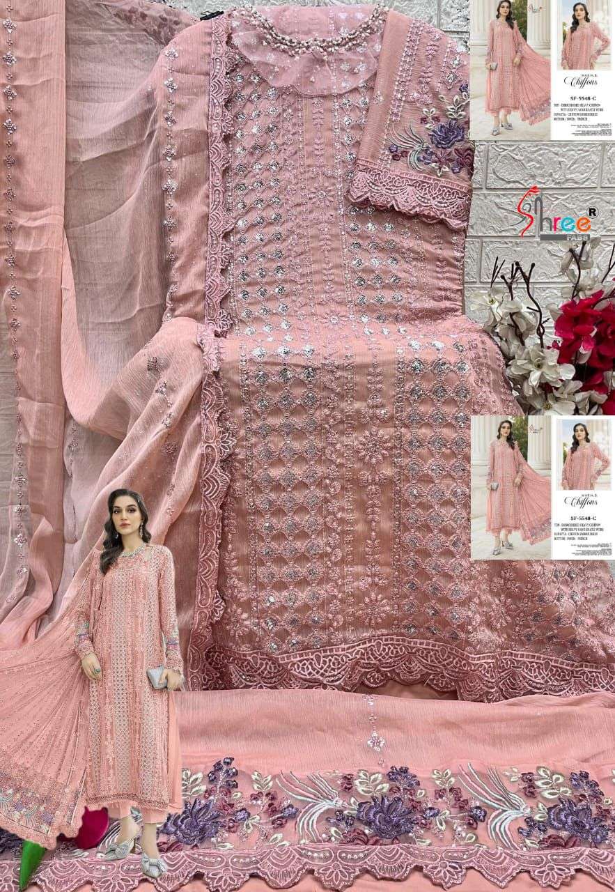 SHREE FAB DESIGN NO - 5548 CHIFFON HEAVY EMBROIDERED KHATLI WORK PAKISTANI SUIT