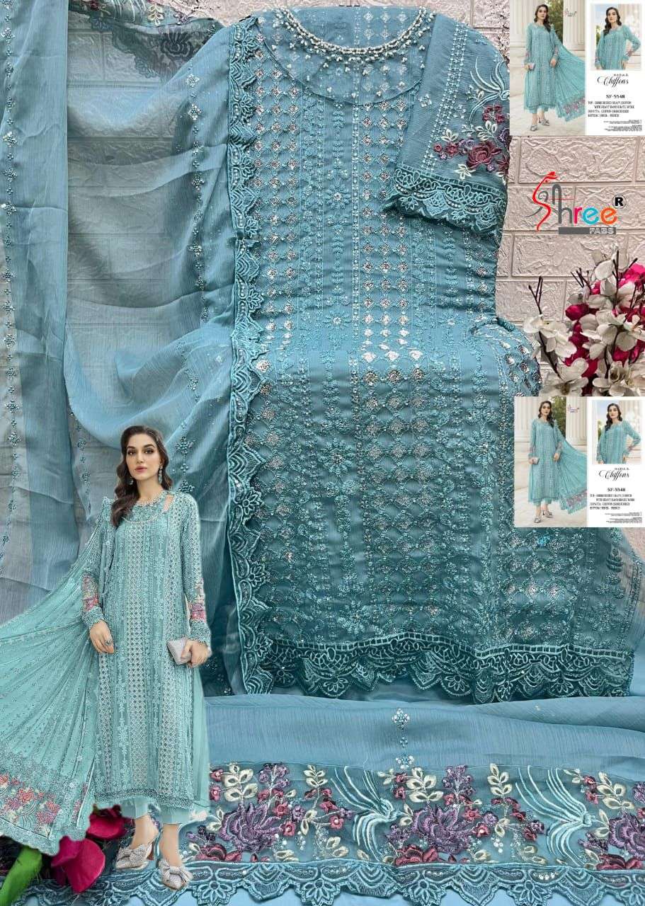 SHREE FAB DESIGN NO - 5548 CHIFFON HEAVY EMBROIDERED KHATLI WORK PAKISTANI SUIT