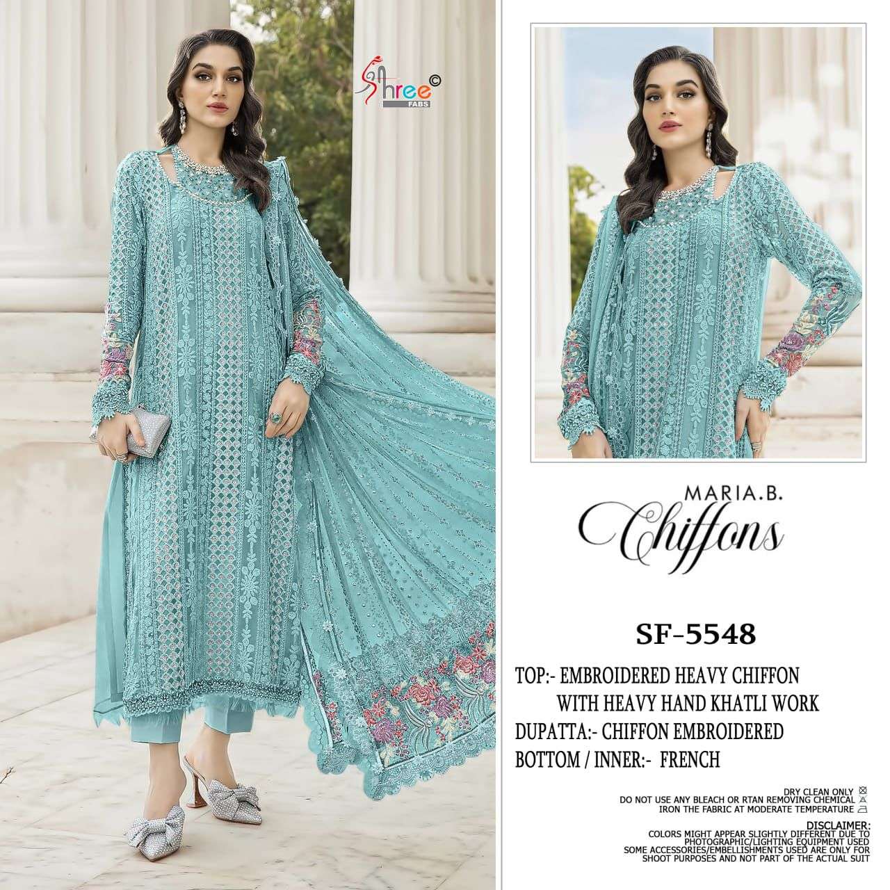 SHREE FAB DESIGN NO - 5548 CHIFFON HEAVY EMBROIDERED KHATLI WORK PAKISTANI SUIT
