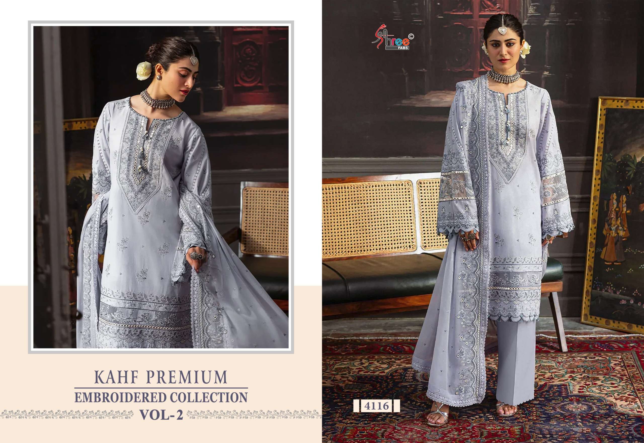 SHREE FABS KAHF PREMIUM EMBROIDERED COLLECTION VOL 2 RAYON EMBROIDERY DESIGNER SUIT