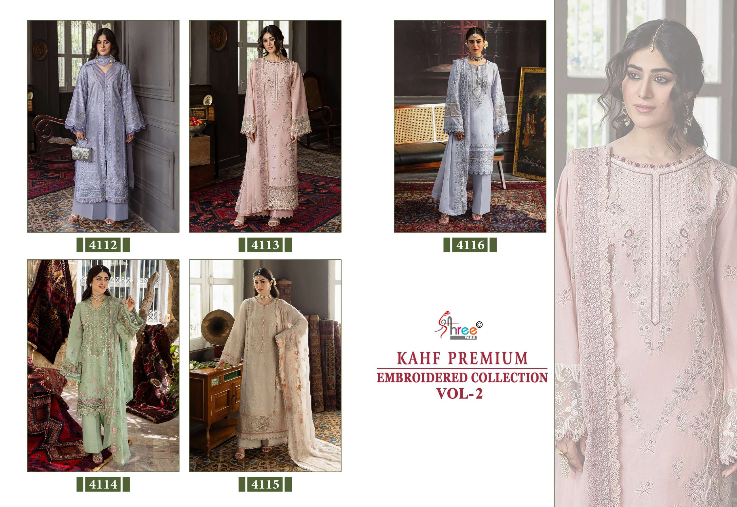 SHREE FABS KAHF PREMIUM EMBROIDERED COLLECTION VOL 2 RAYON EMBROIDERY DESIGNER SUIT