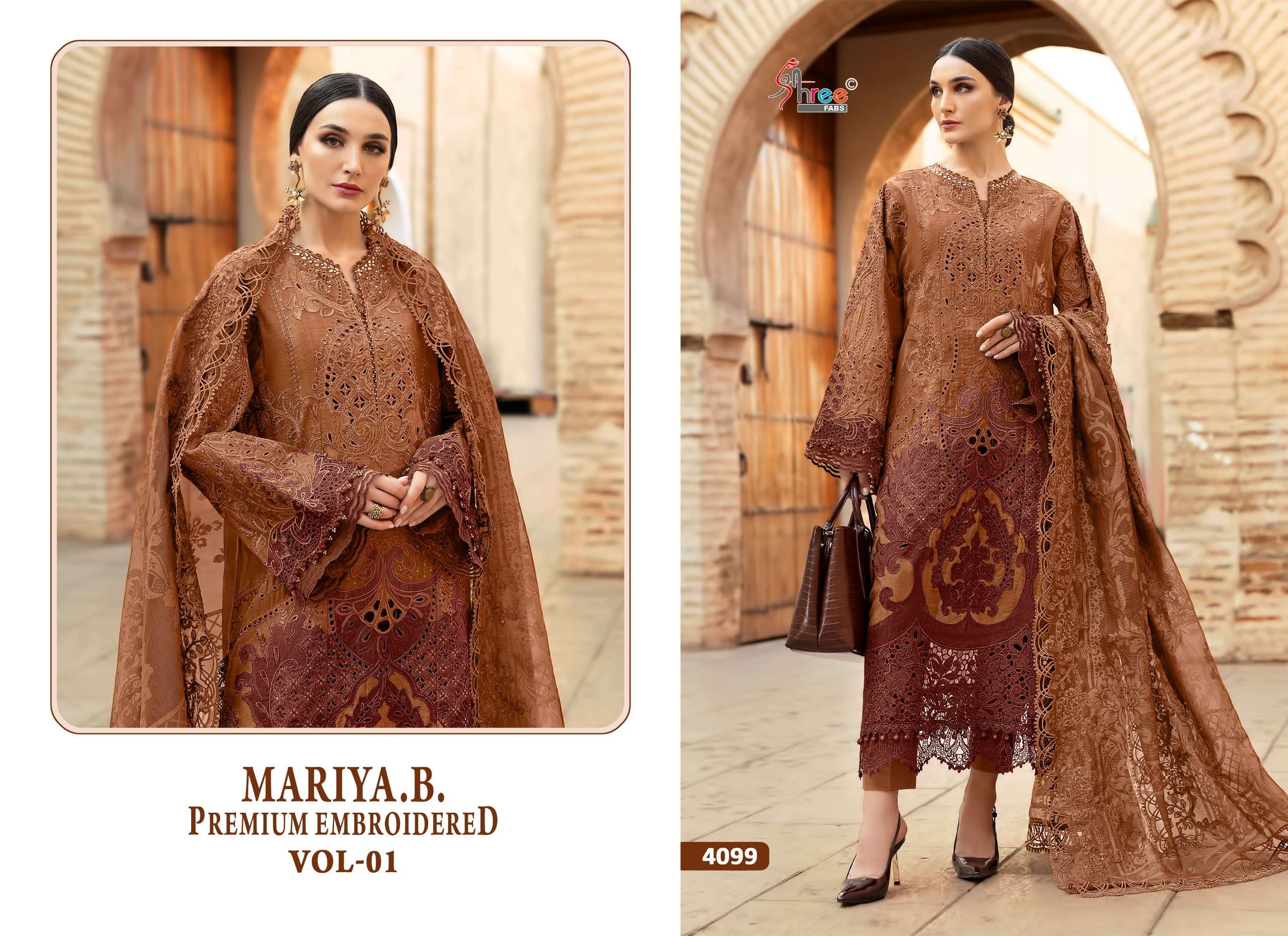 SHREE FABS MARIYA B PREMIUM EMBROIDERED VOL 1 COTTON HEAVY DESIGNER WORK SUIT