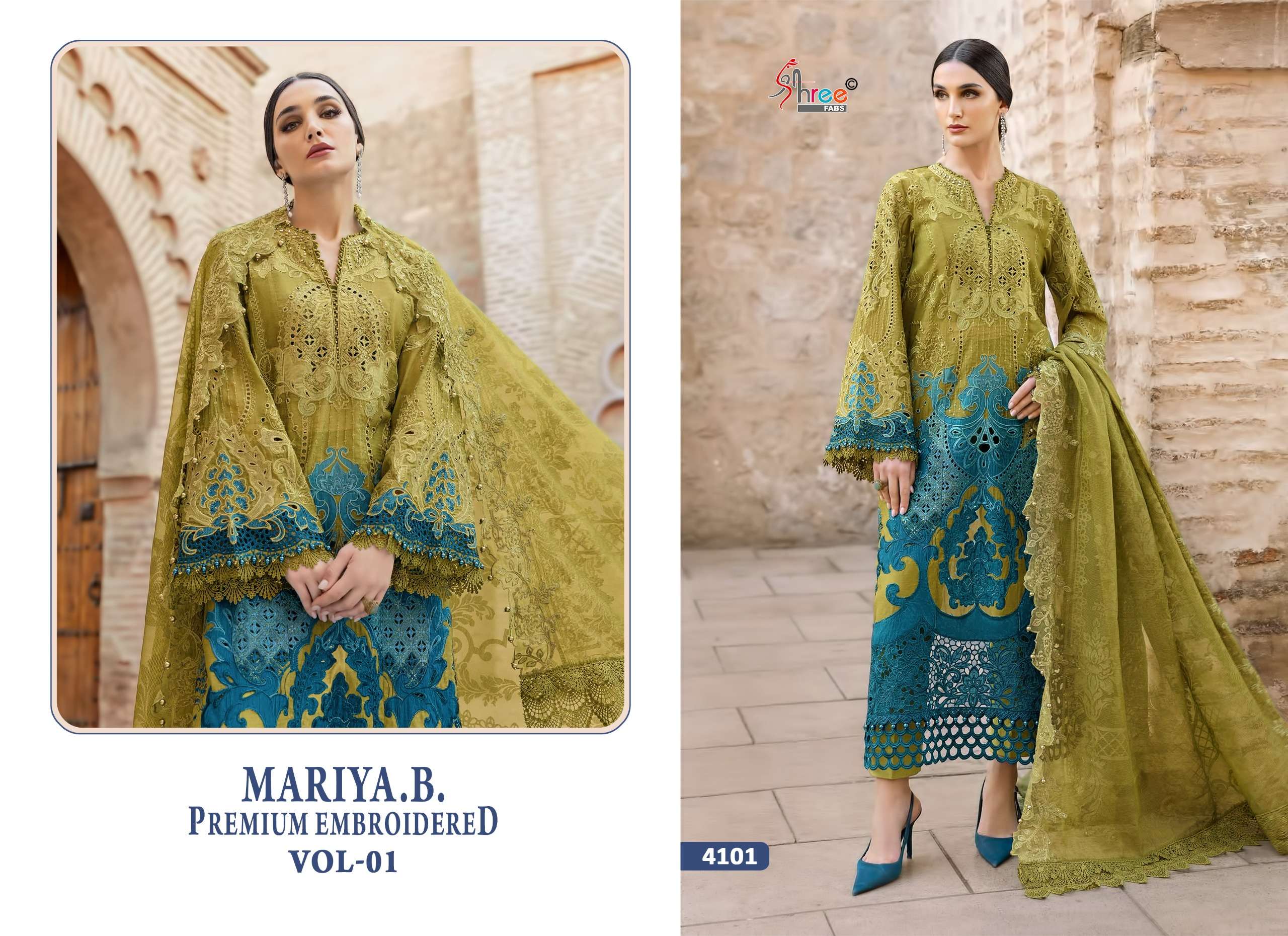 SHREE FABS MARIYA B PREMIUM EMBROIDERED VOL 1 COTTON HEAVY DESIGNER WORK SUIT