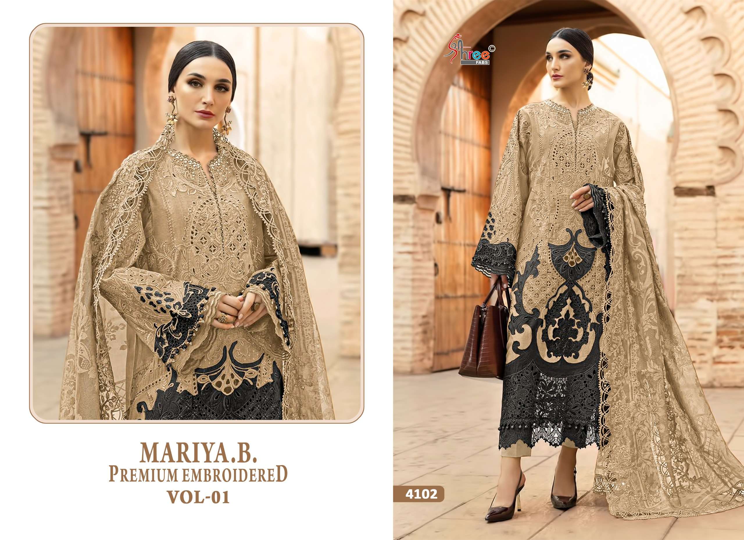 SHREE FABS MARIYA B PREMIUM EMBROIDERED VOL 1 COTTON HEAVY DESIGNER WORK SUIT