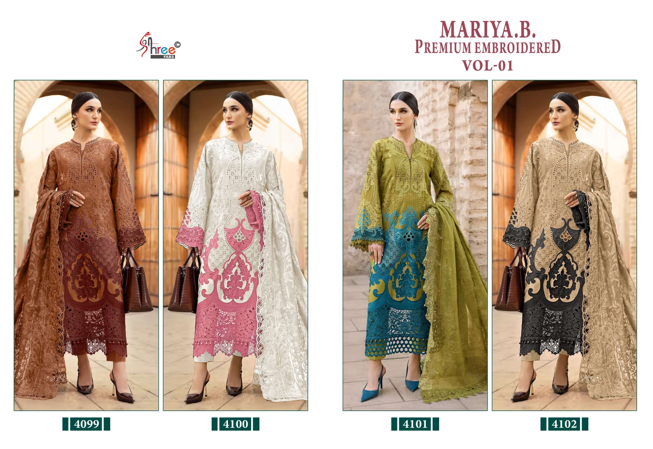 SHREE FABS MARIYA B PREMIUM EMBROIDERED VOL 1 COTTON HEAVY DESIGNER WORK SUIT