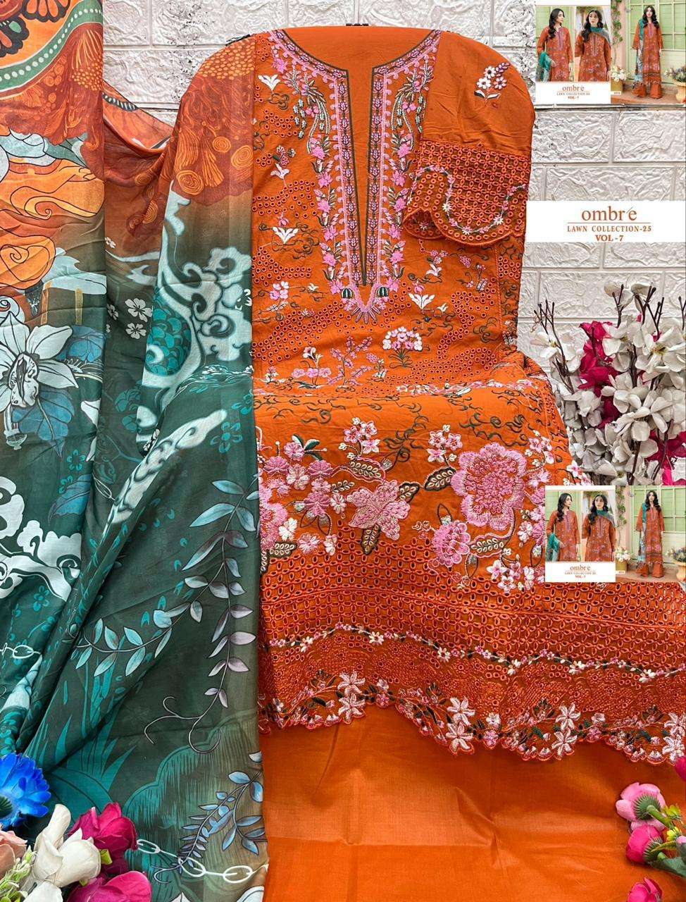 SHREE FABS OMBRE LAWN COLLECTION 25 VOL 7 COTTON HEAVY EMBROIDERY DESIGNER SUIT