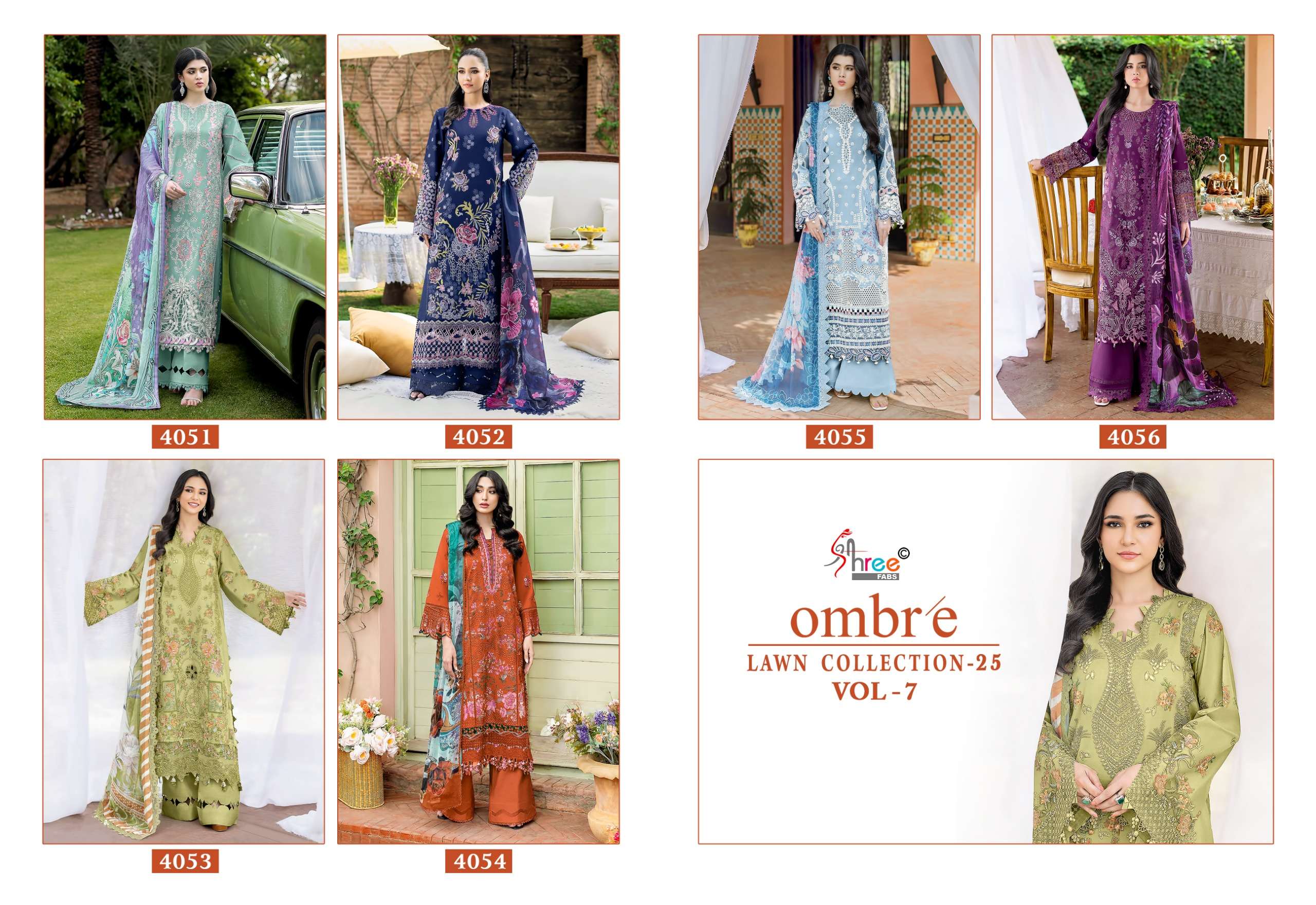 SHREE FABS OMBRE LAWN COLLECTION 25 VOL 7 COTTON HEAVY EMBROIDERY DESIGNER SUIT