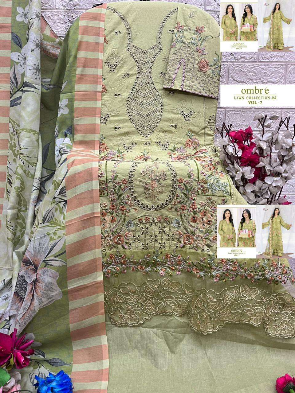 SHREE FABS OMBRE LAWN COLLECTION 25 VOL 7 COTTON HEAVY EMBROIDERY DESIGNER SUIT