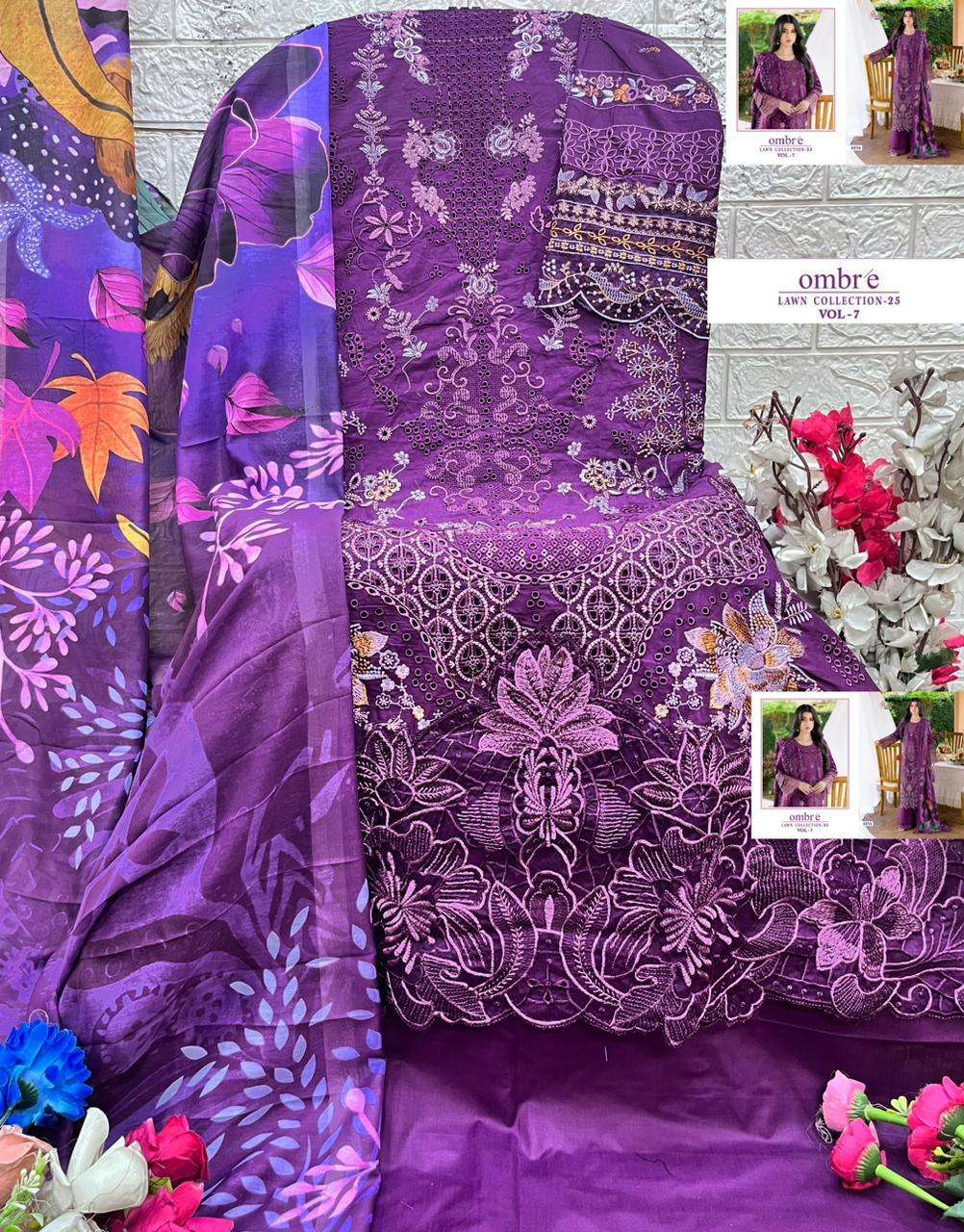 SHREE FABS OMBRE LAWN COLLECTION 25 VOL 7 COTTON HEAVY EMBROIDERY DESIGNER SUIT