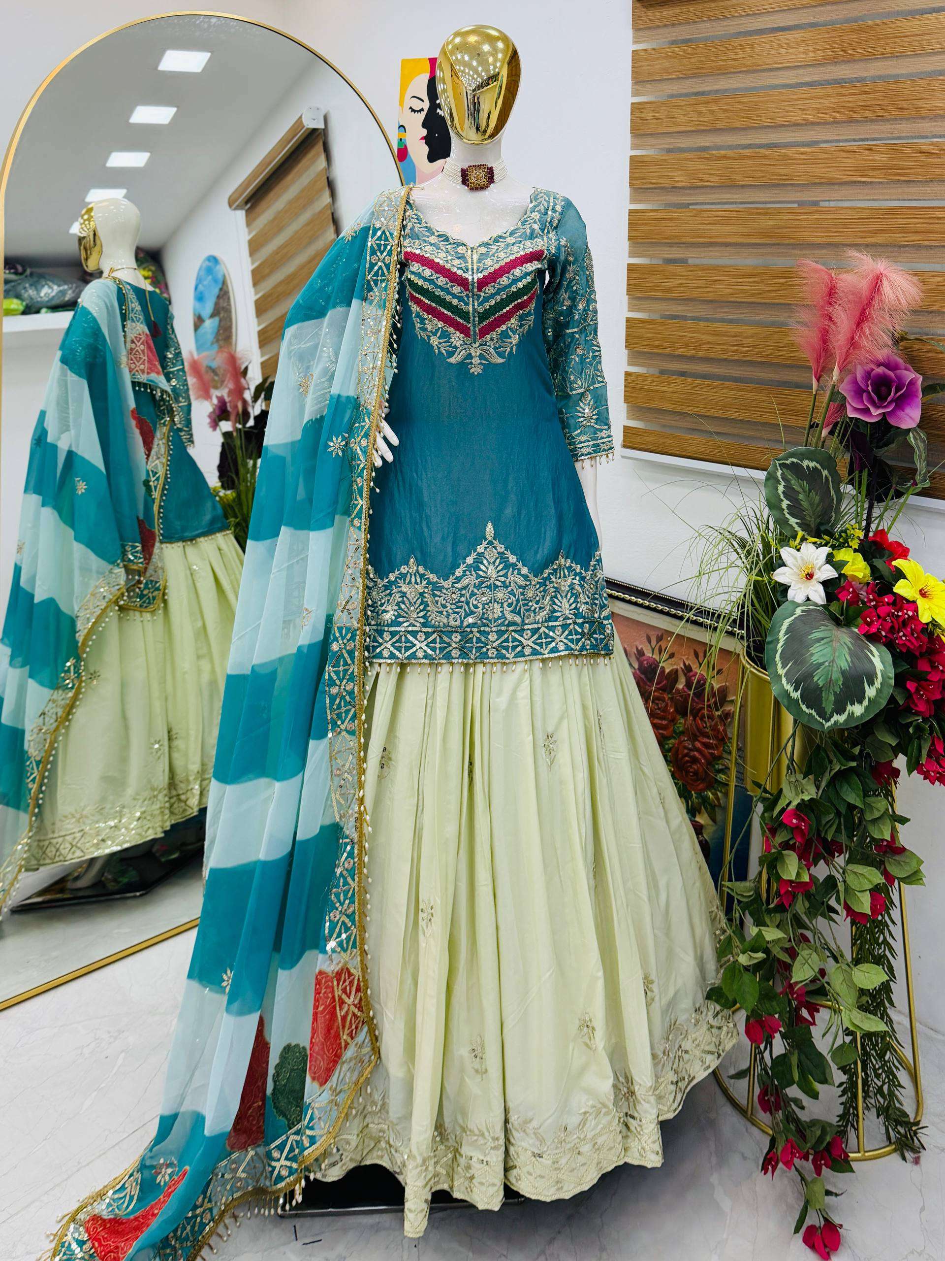 ZC 8008 SILK DESIGNER PARTY WEAR TOP WITH LEHENGA AND DUPATTA 
