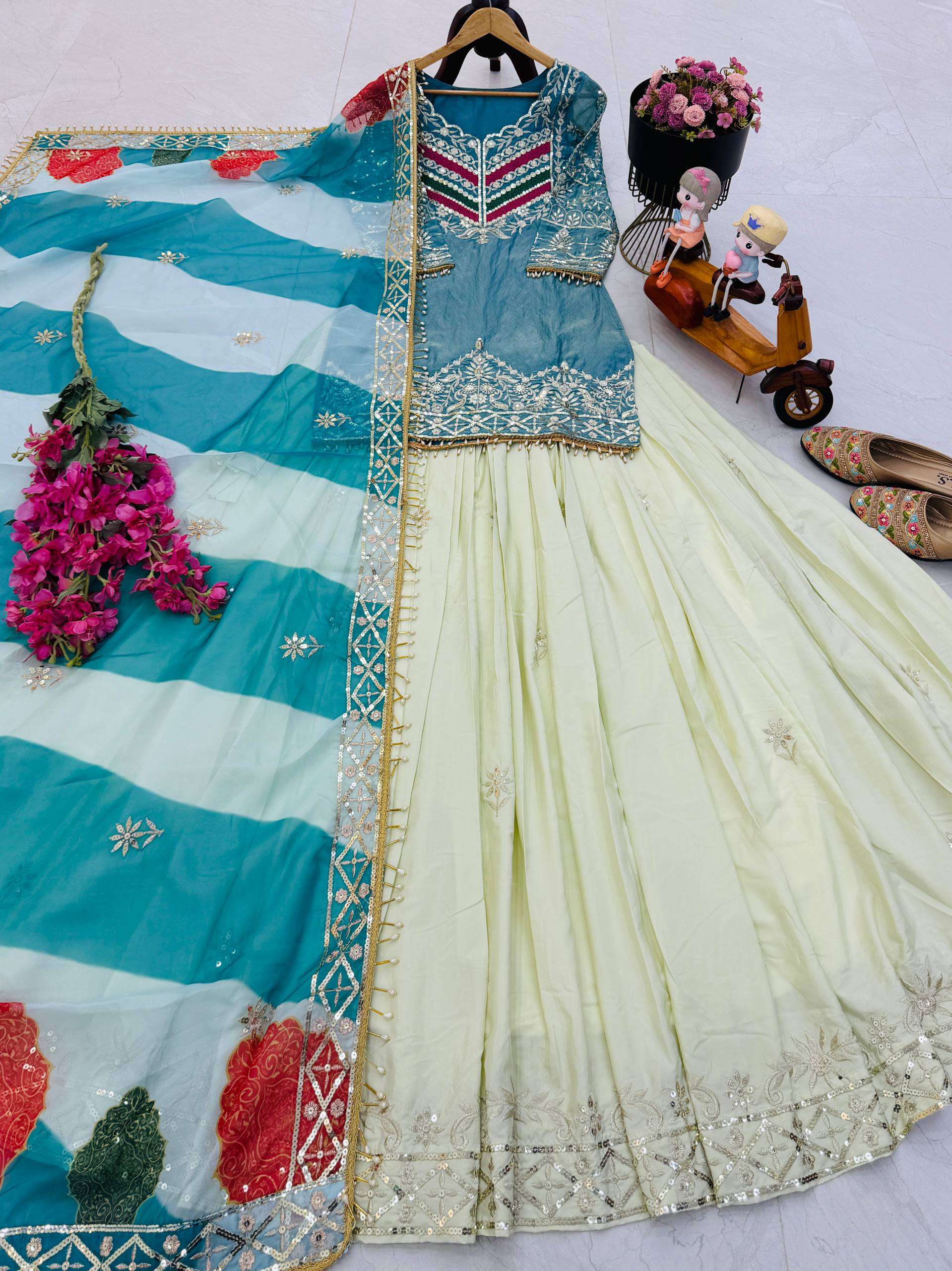 ZC 8008 SILK DESIGNER PARTY WEAR TOP WITH LEHENGA AND DUPATTA 