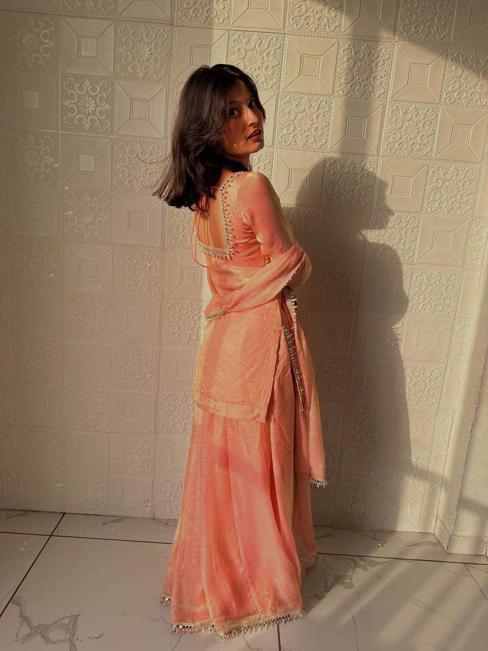 ZD 10015 SILK DESIGNER PARTY WEAR LADIES TOP PLAZZO AND DUPATTA SET