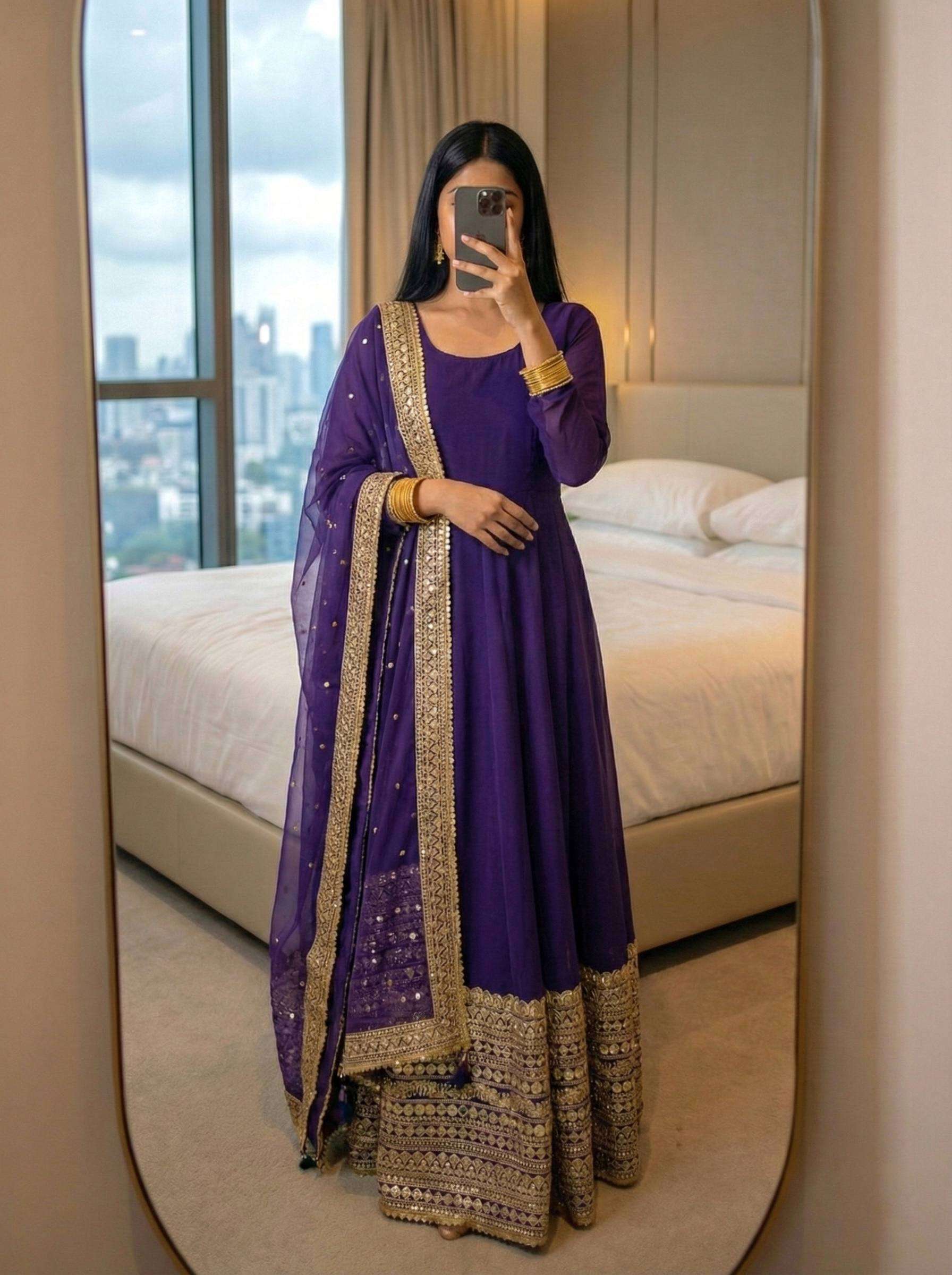 ZSR 3152 SILK DESIGNER PARTY WEAR LONG ANARKALI GOWN BOTTOM AND DUPATTA SET 