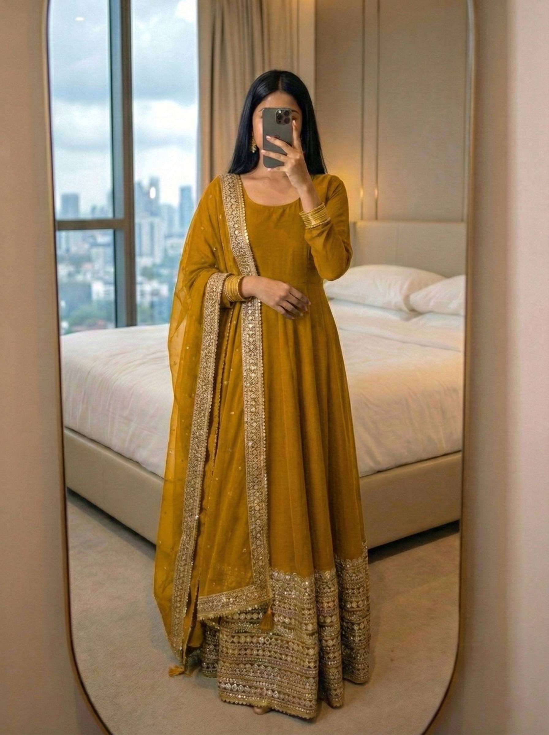 ZSR 3152 SILK DESIGNER PARTY WEAR LONG ANARKALI GOWN BOTTOM AND DUPATTA SET 