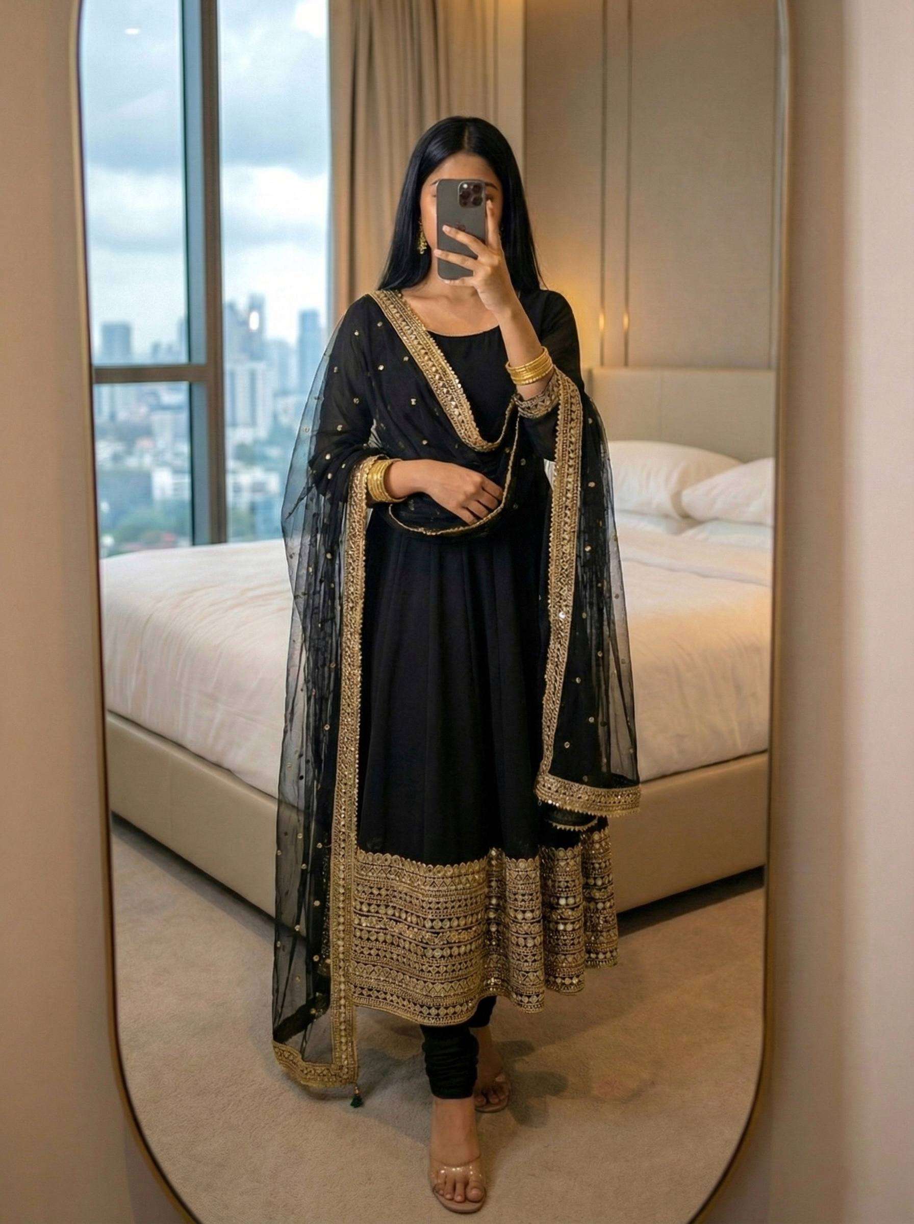 ZSR 3152 SILK DESIGNER PARTY WEAR LONG ANARKALI GOWN BOTTOM AND DUPATTA SET 