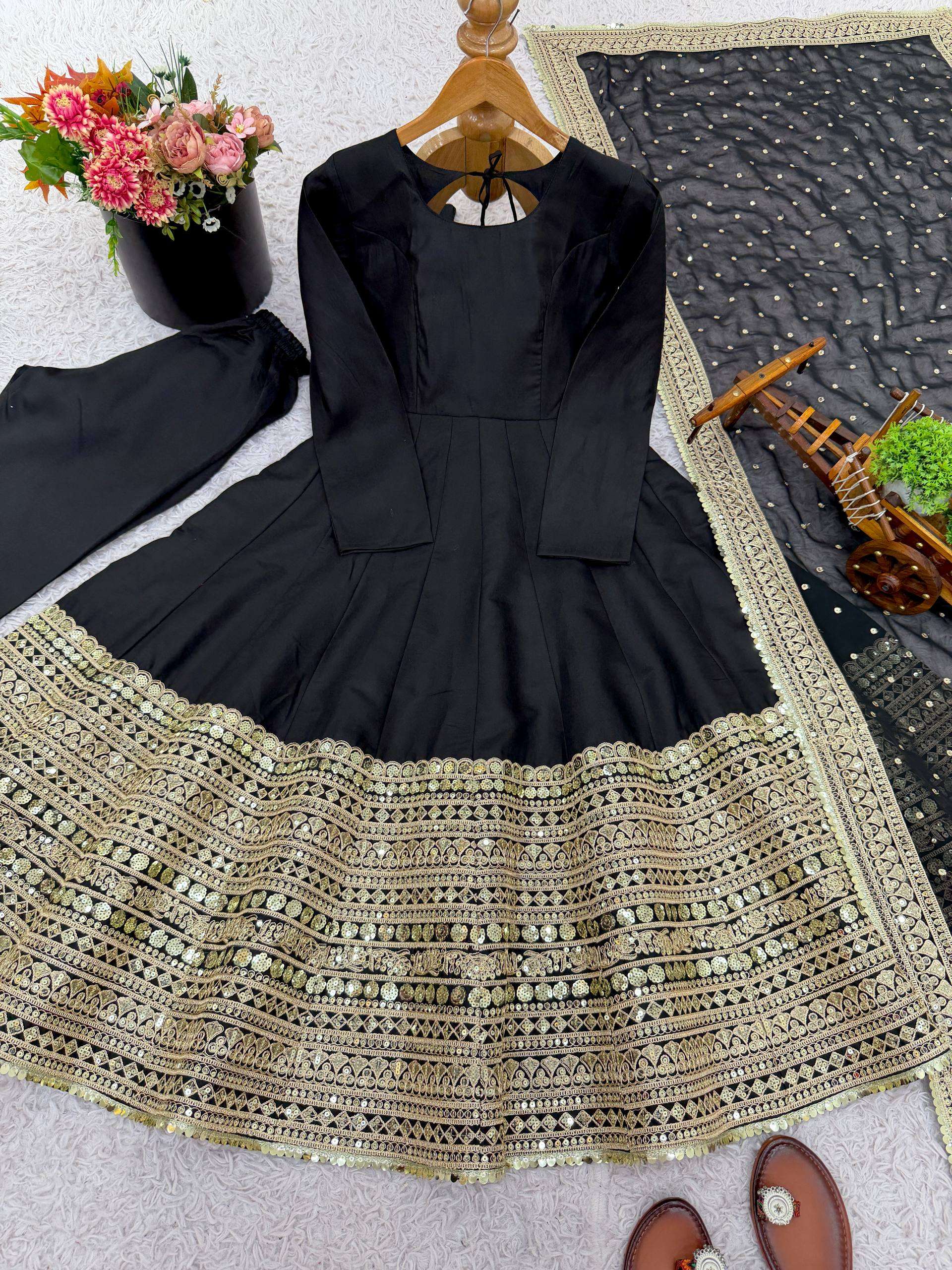 ZSR 3152 SILK DESIGNER PARTY WEAR LONG ANARKALI GOWN BOTTOM AND DUPATTA SET 