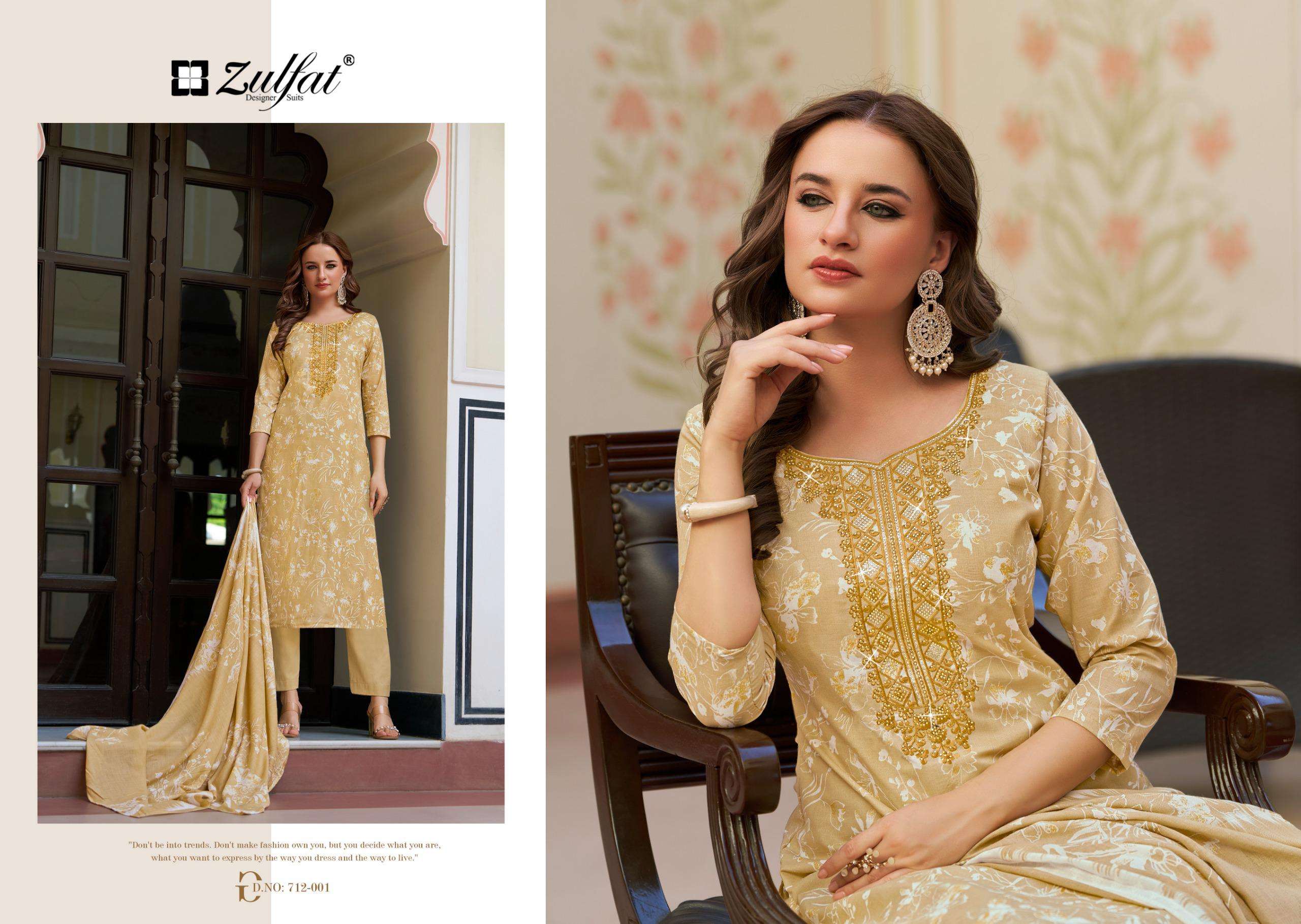 ZULFAT DESIGNER SUITS HUSNA COTTON PRINT WITH FANCY EMBROIDERY WORK SUIT