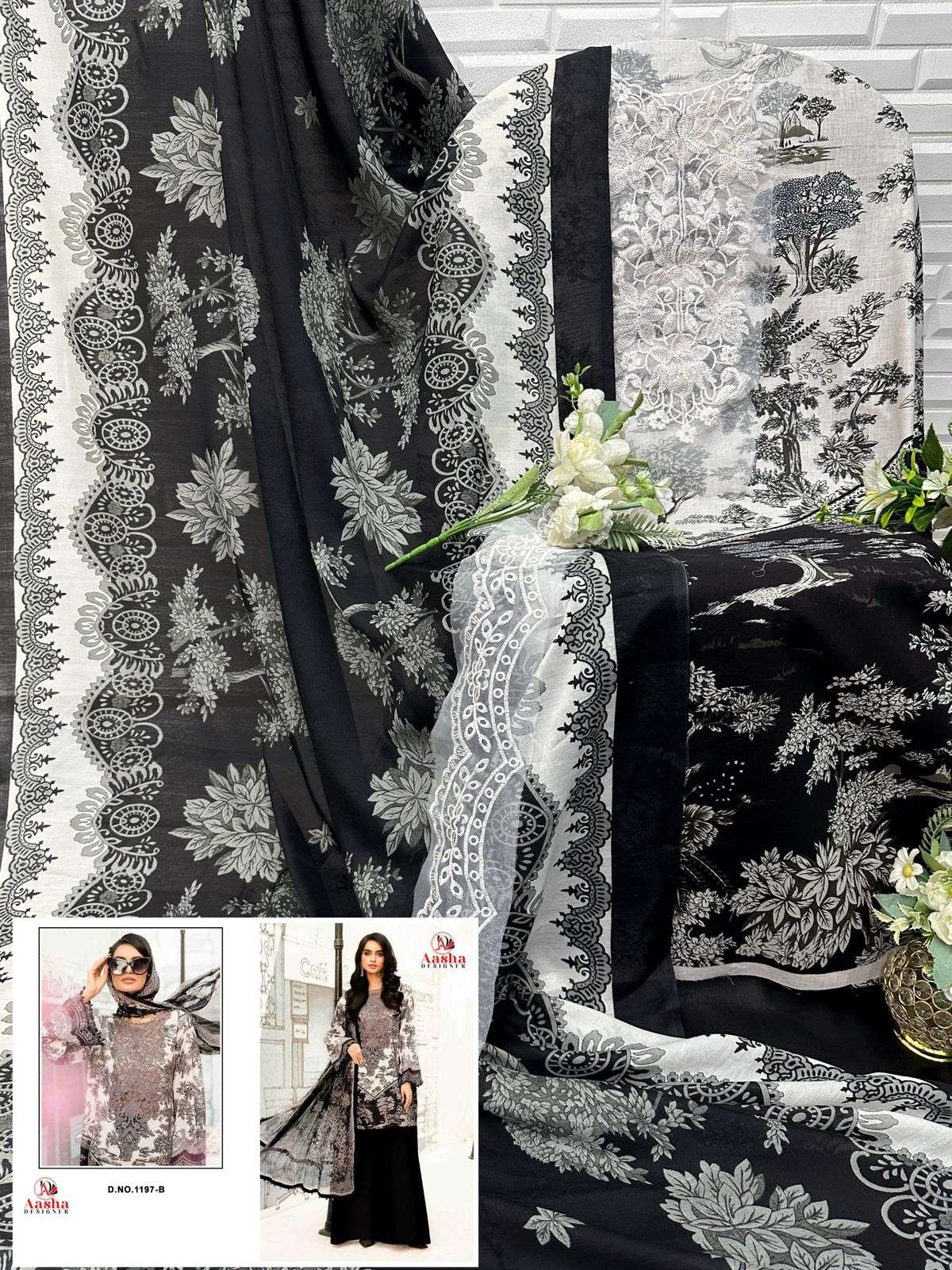 AASHA DESIGNER D NO 1197 COTTON PATCH EMBROIDERY WORK SALWAR KAMEEZ 