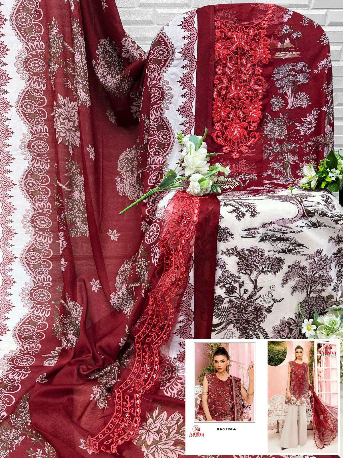 AASHA DESIGNER D NO 1197 COTTON PATCH EMBROIDERY WORK SALWAR KAMEEZ 