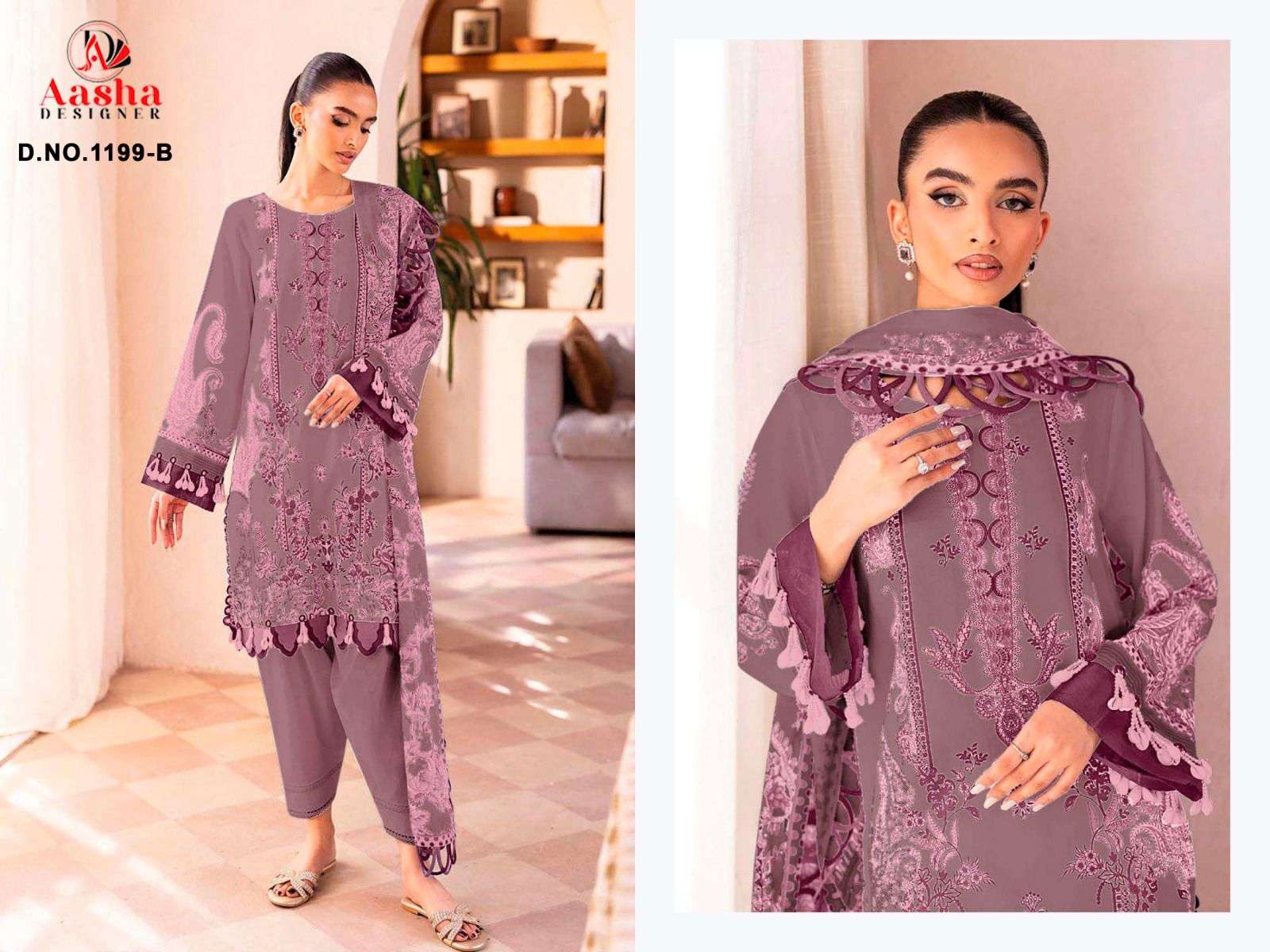 AASHA DESIGNER D NO 1199 COTTON PRINT PATCH EMBROIDERY WORK SALWAR KAMEEZ 