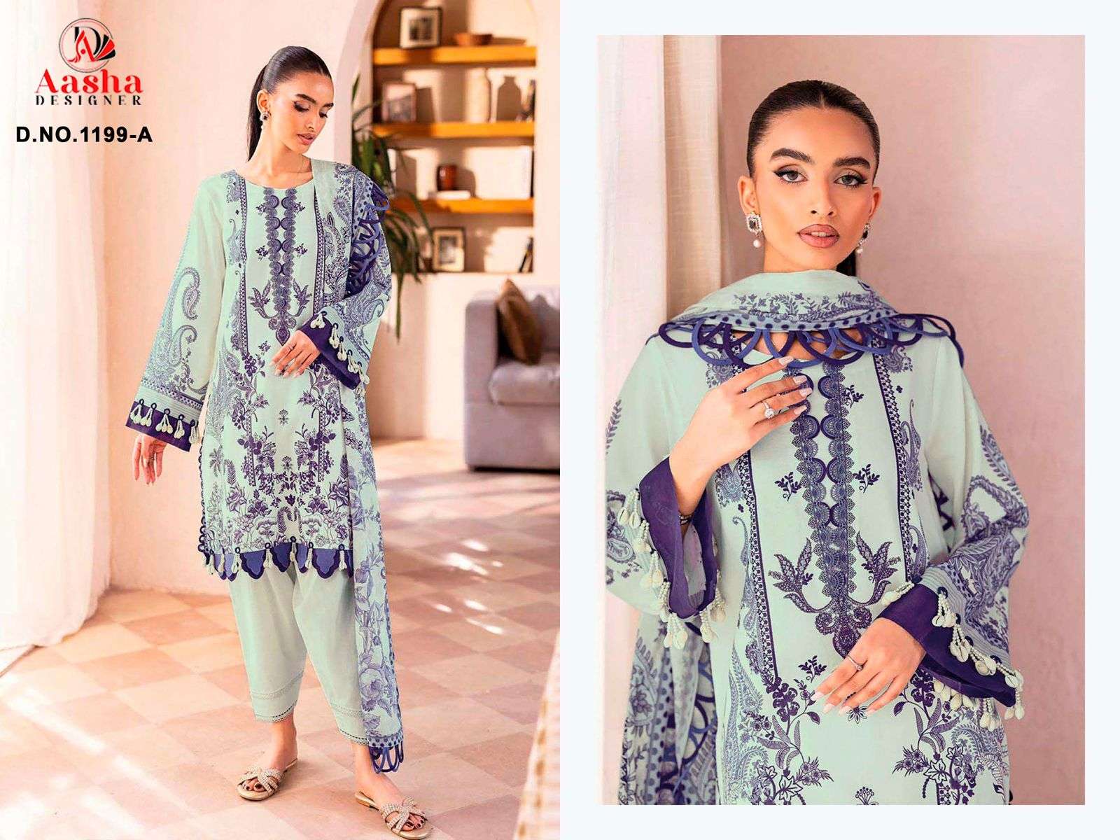 AASHA DESIGNER D NO 1199 COTTON PRINT PATCH EMBROIDERY WORK SALWAR KAMEEZ 