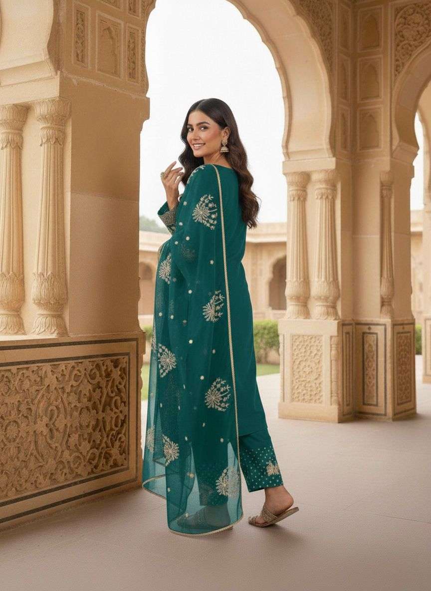 AD 202 CREPE DESIGNER PARTY WEAR LOOK LADIES 3PIECE SET COLLECTION 